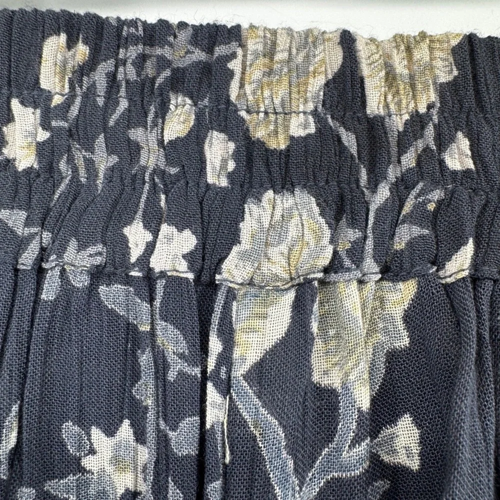 NWT Revue Womens Navy Floral Rayon Button Front Crinkle Maxi Skirt Sz M Boho Vtg